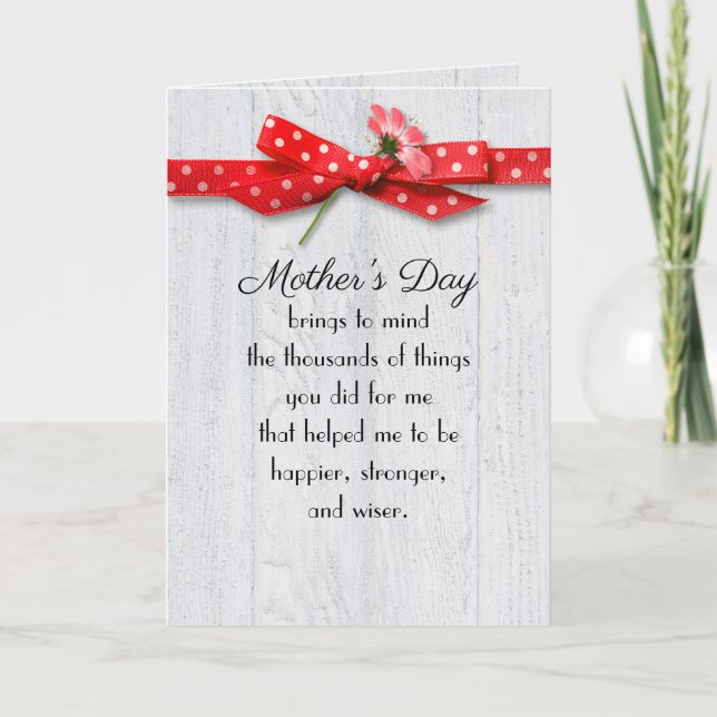 Mother's Day Daisy In Ribbon On Wood Card (Front)