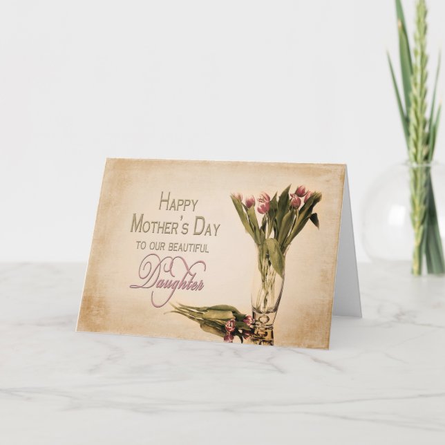 MOTHER'S DAY - DAUGHTER - VINTAGE TULIPS CARD (Front)