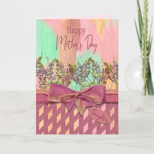 Mothers Day Daughter Watercolor Flowers and Bow Card