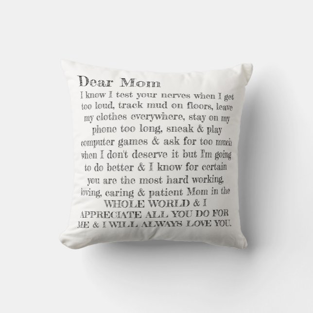 Mother's Day Dear Mom Typography Letter Pillow (Front)