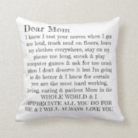 Mother's Day Dear Mom Typography Letter Pillow