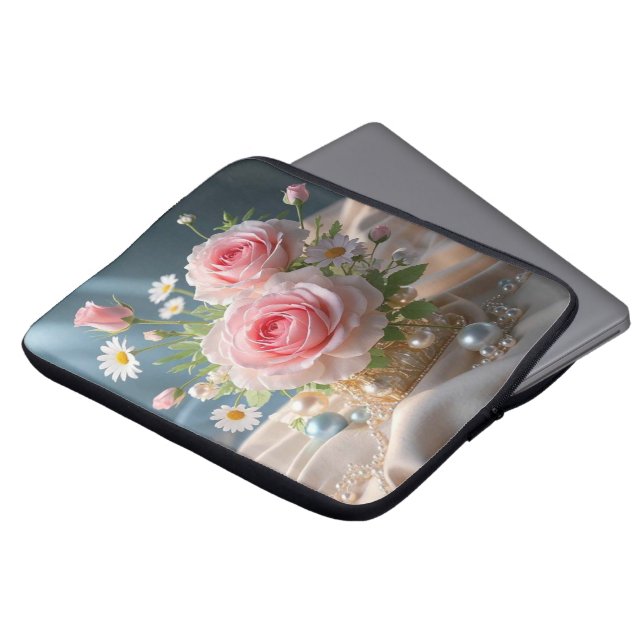 Mothers day Delicate pink roses and white daisies  Laptop Sleeve (Front Top)