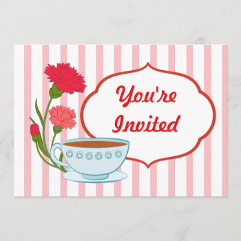 Mother's Day Design With Carnations And Teacup Invitation by JellyRollDesigns at Zazzle