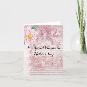 Mother's Day Distressed Vintage Pink Green Flowers Holiday Card