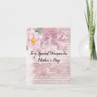 Mother's Day Distressed Vintage Pink Green Flowers Holiday Card
