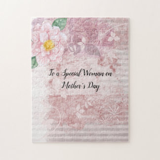 Mother's Day Distressed Vintage Pink Green Flowers Jigsaw Puzzle