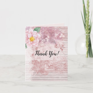 Mother's Day Distressed Vintage Pink Green Flowers Letterpress Thank You Card
