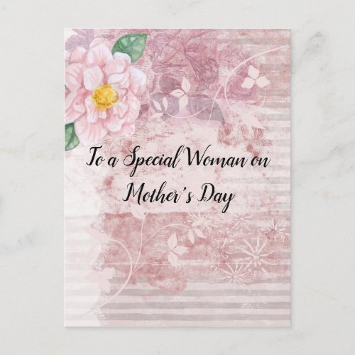 Mothers Day Distressed Vintage Pink Green Flowers Postcard