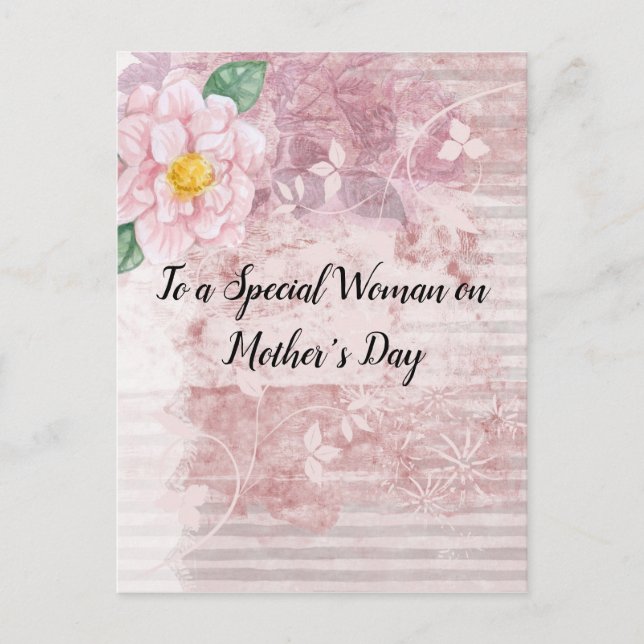 Mother's Day Distressed Vintage Pink Green Flowers Postcard (Front)