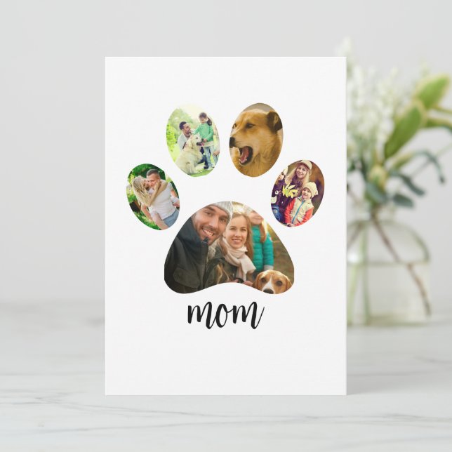 Mothers Day Dog mom | 5 Paw Print Photo Collage Holiday Card (Standing Front)