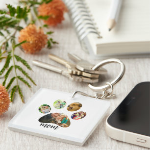 Mothers Day Dog mom 5 Paw Print Photo Collage Keychain