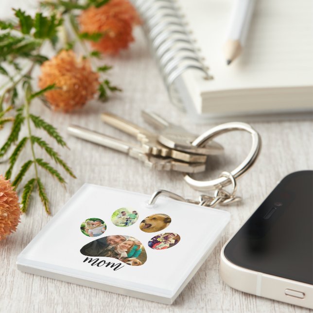 Mothers Day Dog mom | 5 Paw Print Photo Collage Keychain (Front Right)