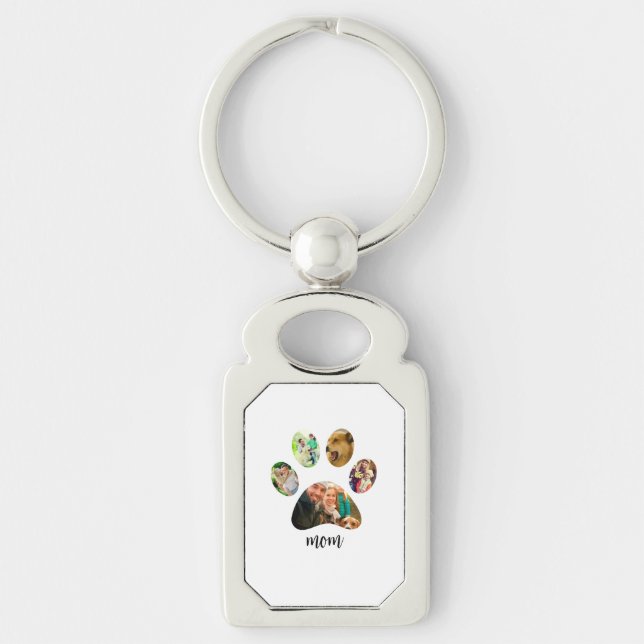 Mothers Day Dog mom | 5 Paw Print Photo Collage Keychain (Front)