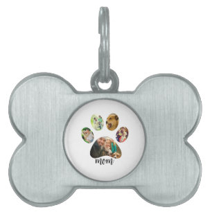 Mothers Day Dog mom   5 Paw Print Photo Collage Pet ID Tag