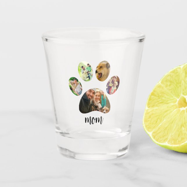 Mothers Day Dog mom | 5 Paw Print Photo Collage Shot Glass (Front)