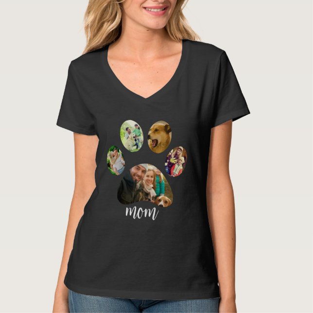 Mothers Day Dog mom | 5 Paw Print Photo Collage T-Shirt (Front)
