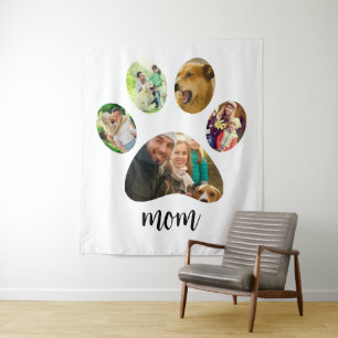 Mothers Day Dog mom 5 Paw Print Photo Collage Tapestry