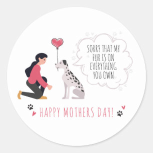 Mothers Day Dog Mom Funny Paws Love Heart Classic Round Sticker
