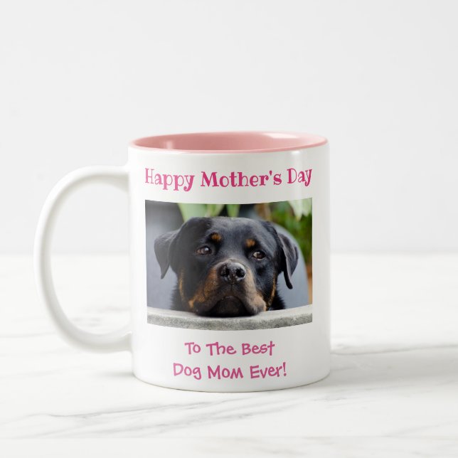 Mothers Day Dog Mom World's Best Ever Pet Photo Two-Tone Coffee Mug (Left)
