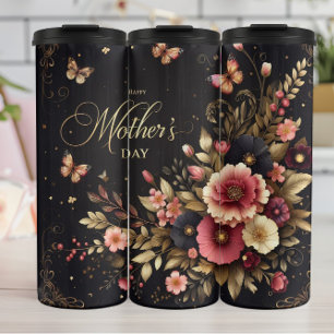 Mother's Day: Elegant Floral, Golden Hues Thermal Tumbler