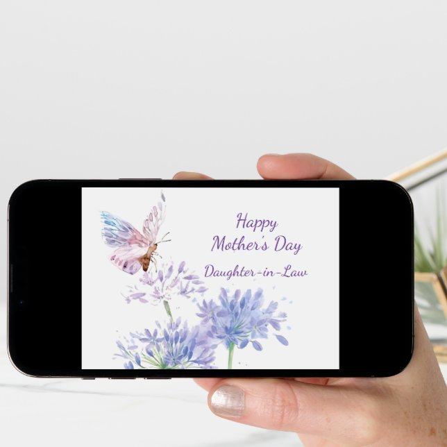 Mother's Day Elegant Garden Butterflies Pink Card (Front Digital)