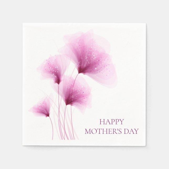 Mother's Day Elegant Glitter Pink Floral Napkins (Front)
