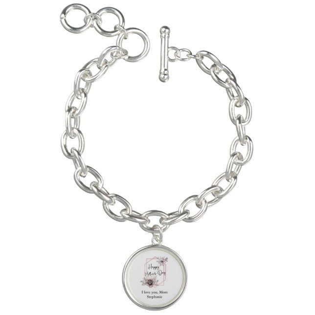 Mother's day Elegant Gray Pink Floral Personalized Bracelet (Product)