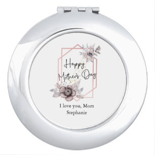 Mother's day Elegant Gray Pink Floral Personalized Compact Mirror