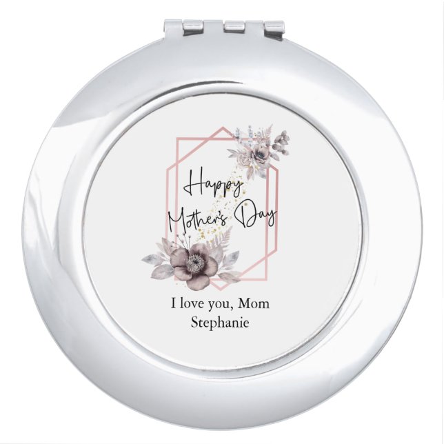 Mother's day Elegant Gray Pink Floral Personalized Compact Mirror (Front)