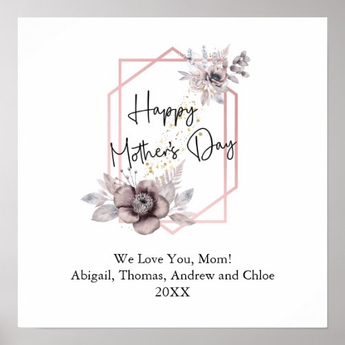 Mothers day Elegant Gray Pink Floral Personalized Poster