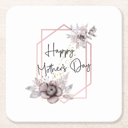 Mothers day Elegant Gray Pink Floral  Square Paper Coaster