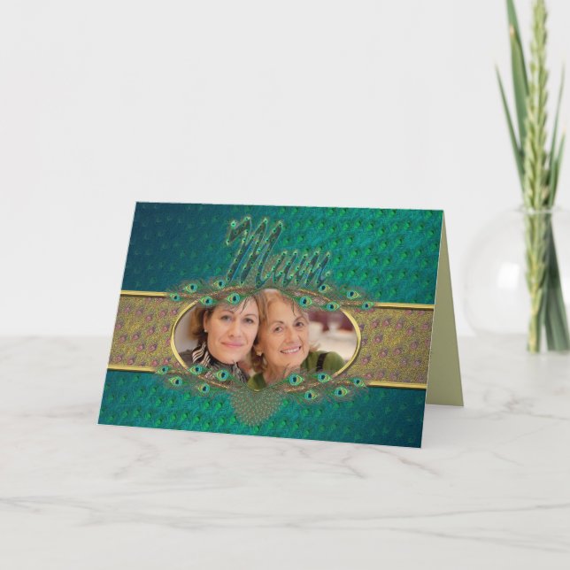 Mother's Day elegant peacock feathers photo cards (Front)