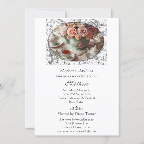 Mothers Day Elegant Tea Party  Invitation