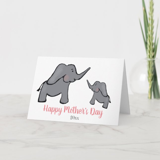 Mother's Day elephant mother & child card (Front)