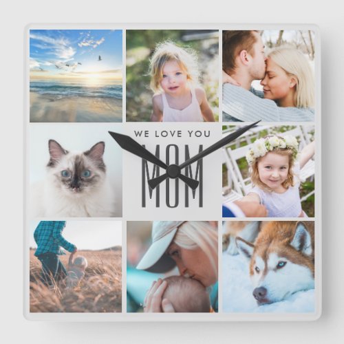 Mothers Day Family Memories Photo Collage Square Wall Clock