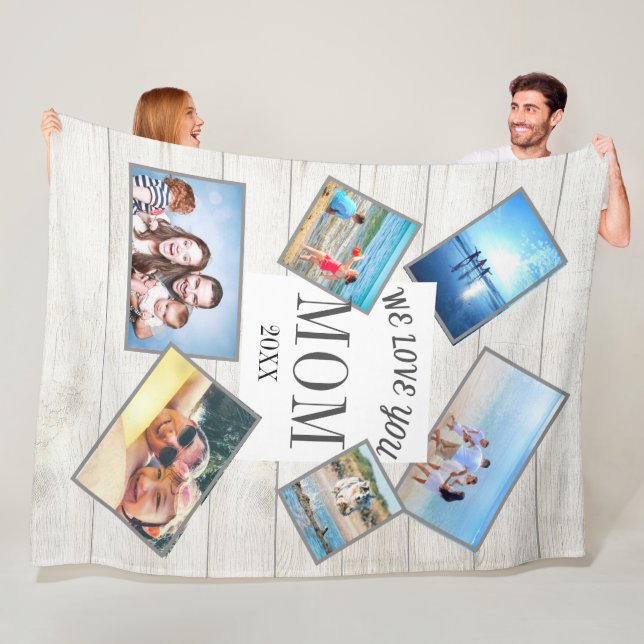 Mothers Day Family Photo Scattered  Rustic Wood Fleece Blanket (In Situ)