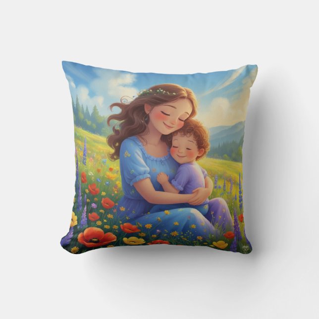 Mothers Day Floral Beautiful Cartoon  Throw Pillow (Front)
