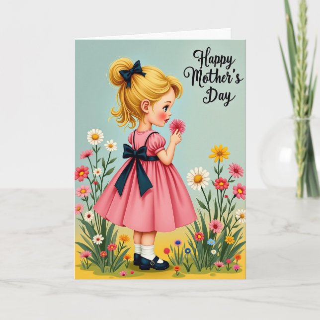 Mothers Day Floral Girl Art Card (Front)