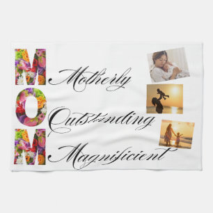 Mother's Day floral lettering with photos Kitchen Towel