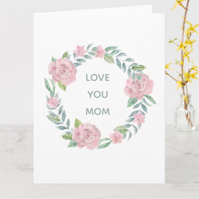 Mother's Day Floral Love You Mom Folded Card (Yellow Flower)