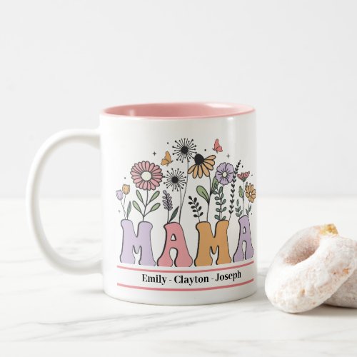 Mothers Day Floral Mama Personalied Name Two_Tone Coffee Mug
