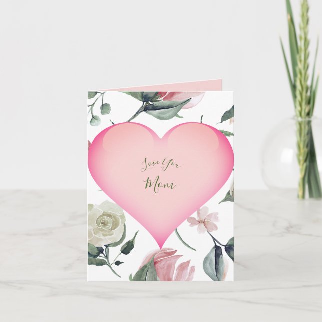 Mothers Day  Floral Modern Pink Heart Personal Card (Front)