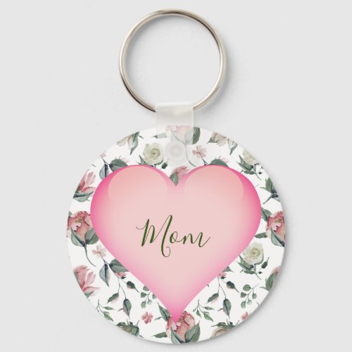 Mothers Day Floral Modern Pink Heart Personal Keychain