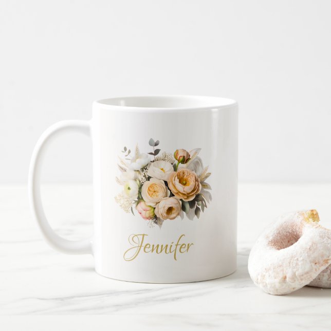 Mother's Day Floral Mug Personalized Gift (With Donut)