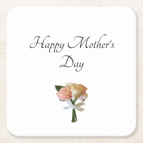 Mothers Day Floral Roses Square Paper Coaster