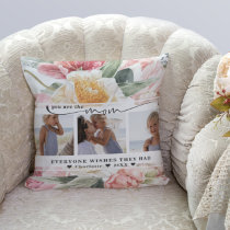 Mother's Day | Floral Three Photo Collage Throw Pillow