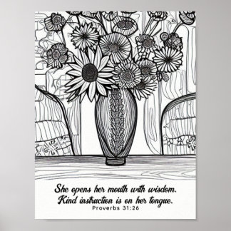Mother's Day Flower Line Drawing Scripture Poster
