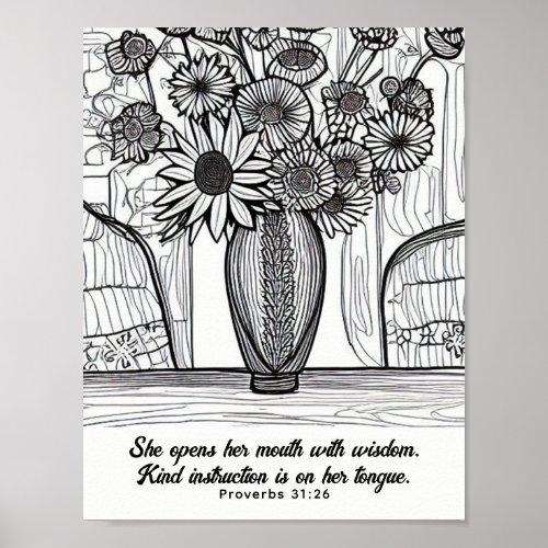 Mothers Day Flower Line Drawing Scripture Poster