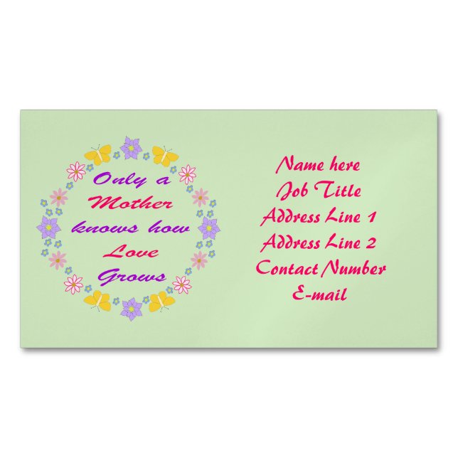 Mothers Day Flowers and Butterflies Custom Business Card Magnet (Front)