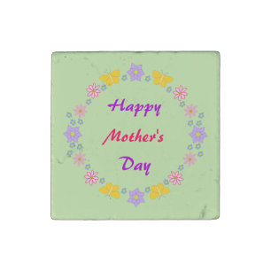 Mothers Day Flowers and Butterflies Custom Message Stone Magnet